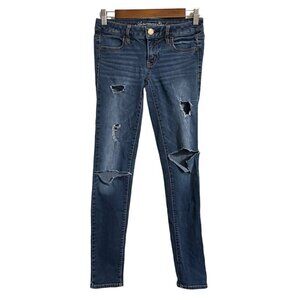 American Eagle Womens Dark Wash Distressed Low Rise Y2K Jegging Jeans Size 2
